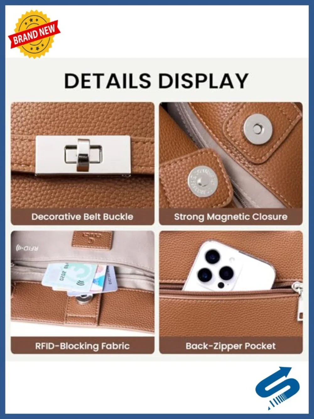 Large PU Leather Hobo Tote Bag with RFID Blocking for Women, Commuting Work
